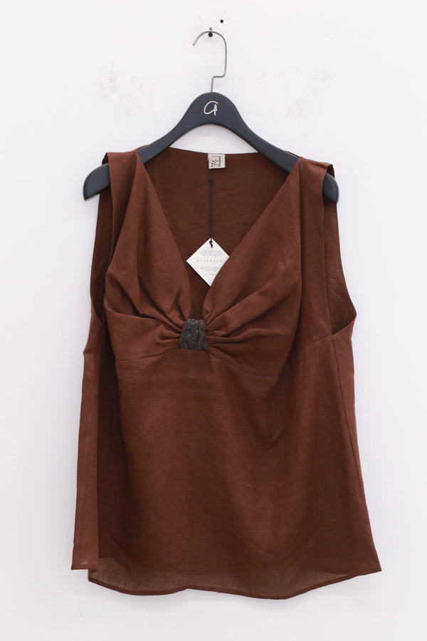 BASERANGE French Silk Linen SEPIA Tops Casual Pants BAS-TOSE-LI-SU25-BAKKE BROWN Tops